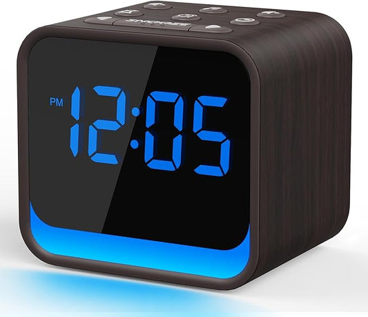 Housbay Wooden Sound Machine Alarm Clock for Bedrooms - Gentle Wake-Up with Birdsong, White Noise for Sleeping, Small Digital Clock for Phone-Free Routine - Walnut Wood