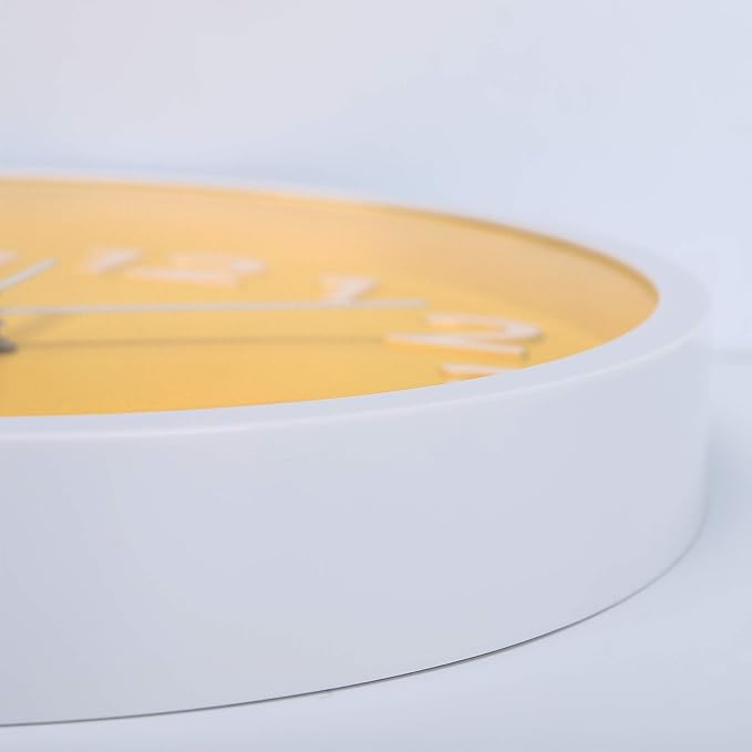 Lafocuse 12 Inch 3D Numbers Yellow Wall Clock for Living Room Decor, Modern Kitchen Wall Clock Battery Operated Silent Non-Ticking Bedroom Home Office