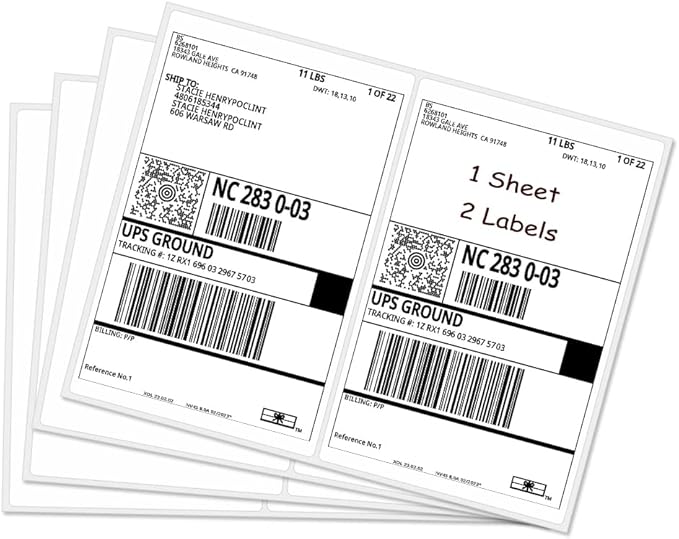 RBHK Half Sheet Self Adhesive Shipping Labels for Laser & Inkjet Printers, 8000 Labels, Rounded Corner (4000 Sheets)