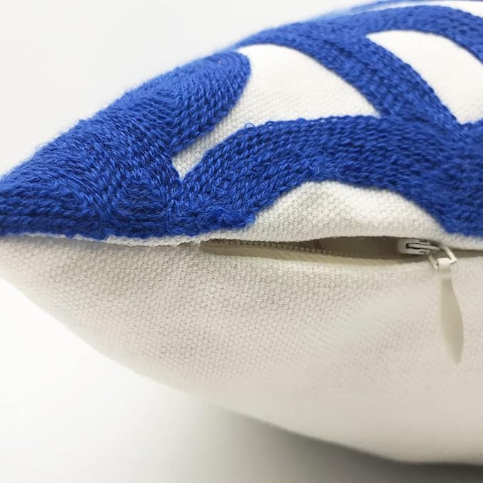 Alysheer Embroidered Decorative Throw Pillow Cover 18x18 inch, Classic Boho Mandala Chic Knit Pattern, 100% Cotton Canvas Cozy Cushion Case for Sofa Couch Living Room Bedroom(Royal Blue)