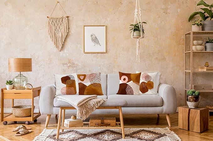 Jartinle Burnt Orange Abstract Throw Pillow Covers 20x20 Set of 4 Boho Geometric Pillow Covers Accent Minimalist for Couch Outdoor Decor