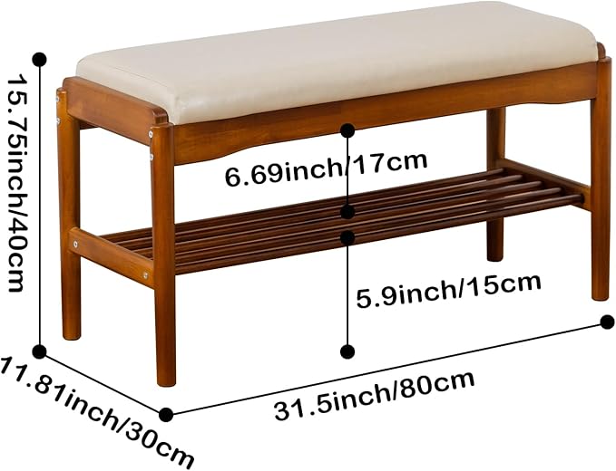 Shoe Bench, Entryway Bench, Wood 2-Tier Shoe Rack with Cushion Padded Seat Shoe Organizer (31.5",Beige)