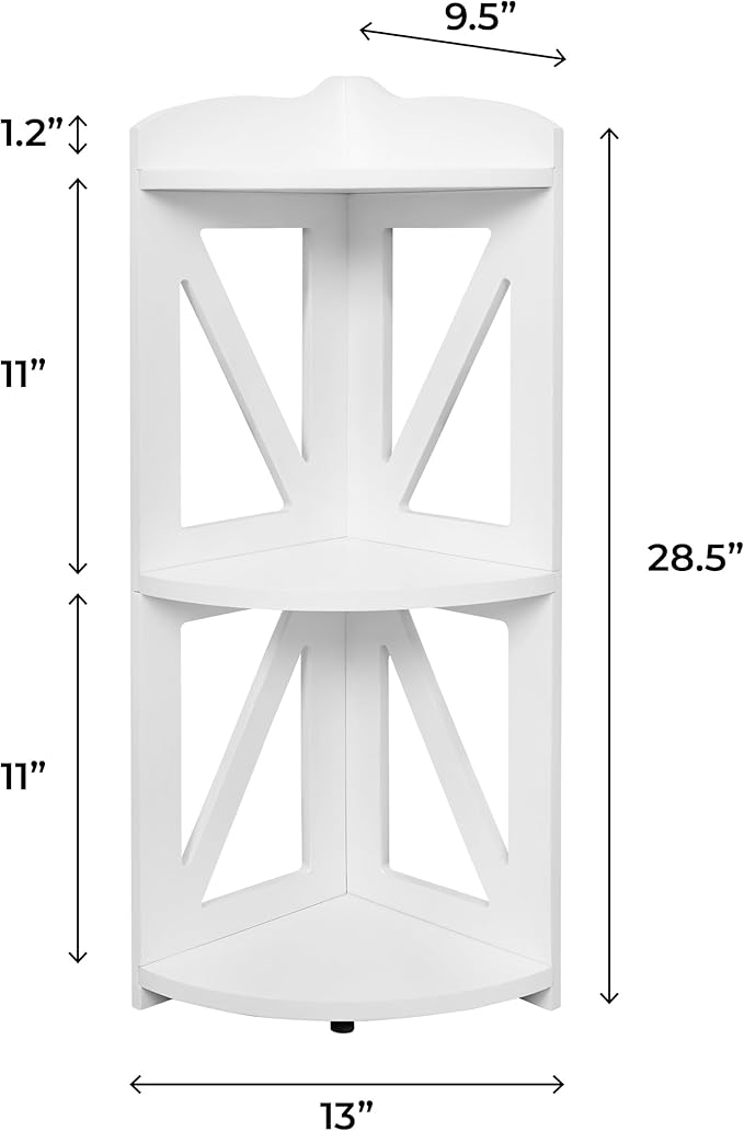 Corner Shelf Stand, Corner Bookshelf, Small Corner Shelves by Natural Wood, Plant Stand, Corner Bookcase for Living Room, Home Office, Bedroom, (White, 3 Tier)