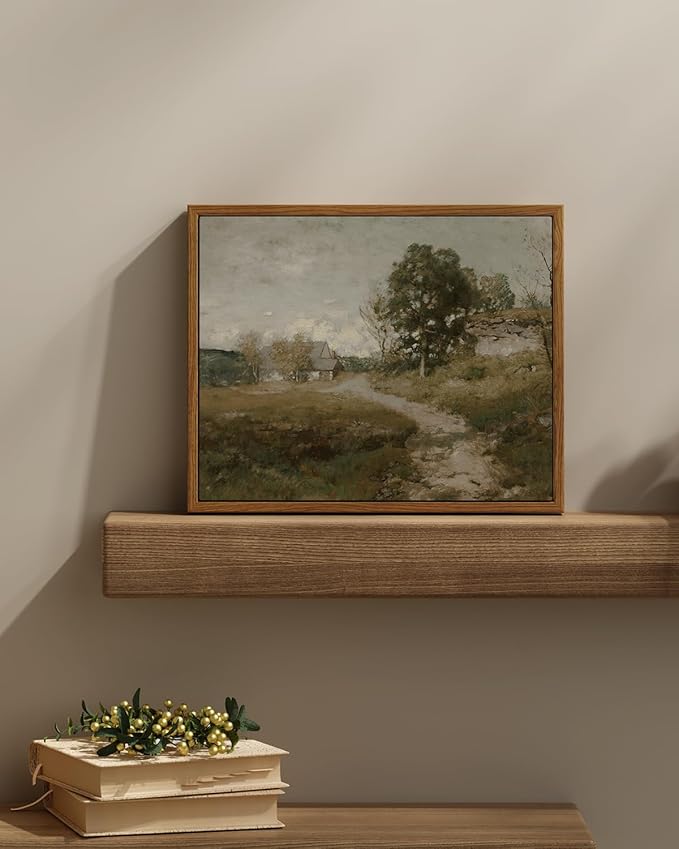 InSimSea Framed Canvas Wall Art Vintage Decor, Room Decor Rural Path Landscape Wall Paintings Prints, Farmhouse Wall Art for Living Room, Vintage Countryside Pictures for Bathroom Wall Decor, 11"x14"