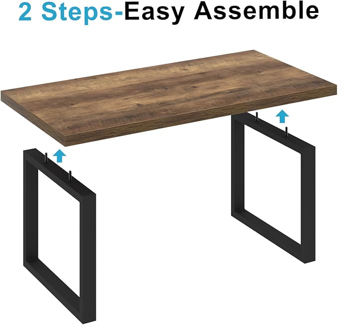 IBF Farmhouse Coffee Table, Modern Simple Wood Coffee Tables for Living Room, Industrial Minimalist Rectangle Center Table, Wood and Metal Tea Coffee Table for Home Office Bedroom, Rustic Oak, 39 in