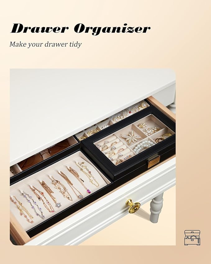 Homde Jewelry Tray Stackable Jewelry Box Drawer Organizer with Glass Lid, Removable Dividers for Vanity Table Gift Idea for Girls and Women (Black)