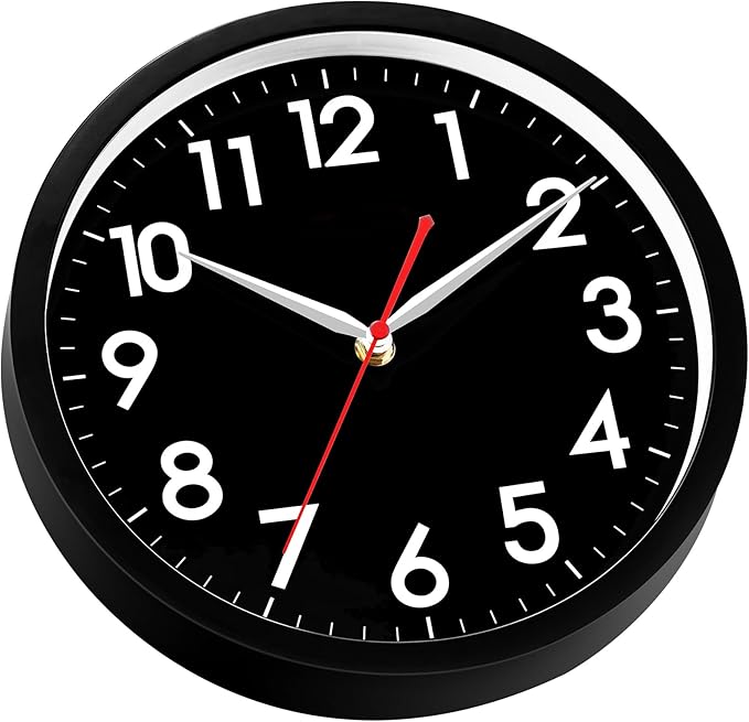 AKCISOT Wall Clock Modern Black Silent Non Ticking Wall Clocks Battery Operated 12 Inch, Small Analog Classic Clock Decorative for Bedroom, Kitchen, Home Office, Bathroom, School, Living Room
