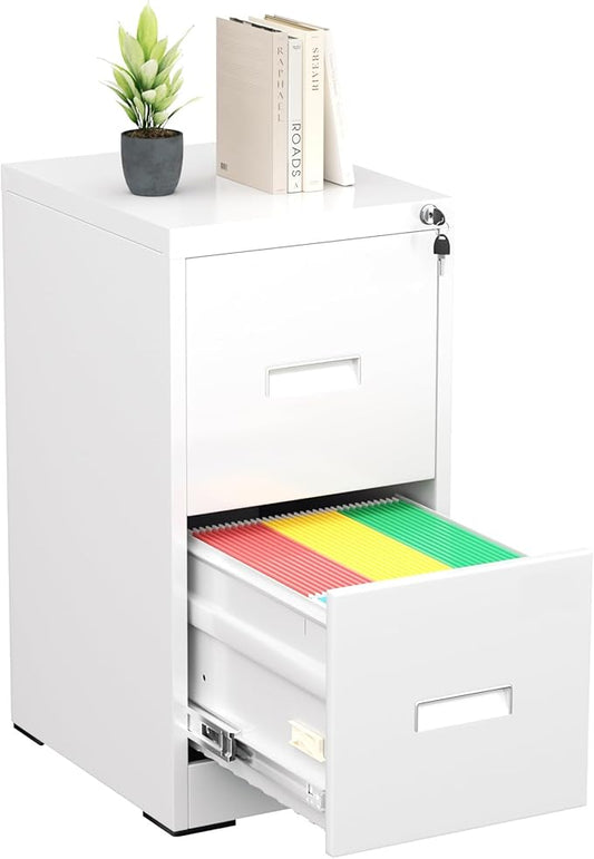 Greenvelly 18" D File Cabinet, 2 Drawer Filing Cabinet with Lock, Locking Vertical File Cabinet for Home Office, White Metal File Cabinet for Hanging Letter/Legal Folders, Easy Assemble