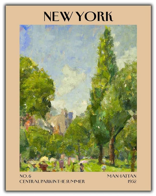 Retro Vintage New York Wall Art Print - 11x14 Unframed Poster - New York City Souvenirs, Cute Trendy Colorful Wall Decor (Central Park in the Summer, 11x14")