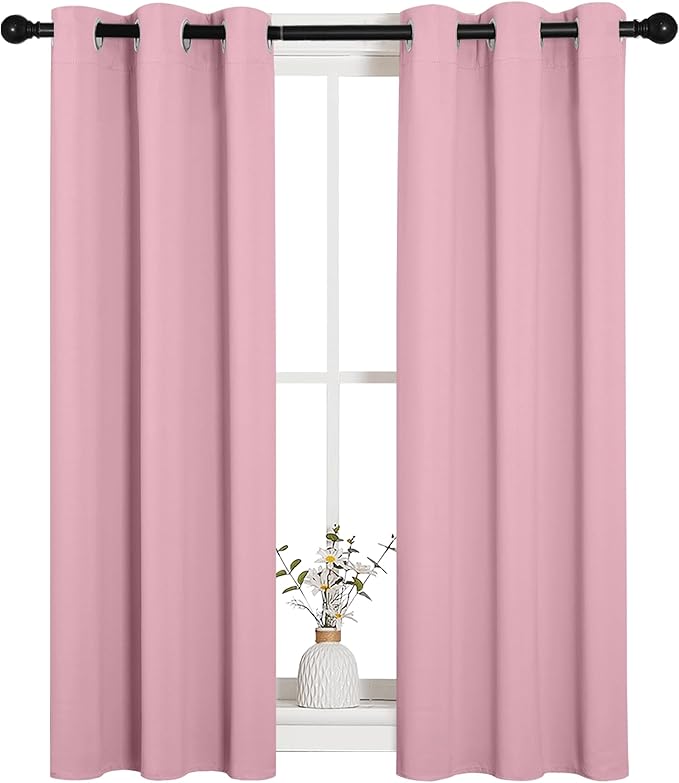 NICETOWN Window Curtain Panels, Thermal Insulated Solid Grommet Blackout Draperies/Drapes for Basement (Crystal Pink, 1 Pair, 29 by 45-inch)