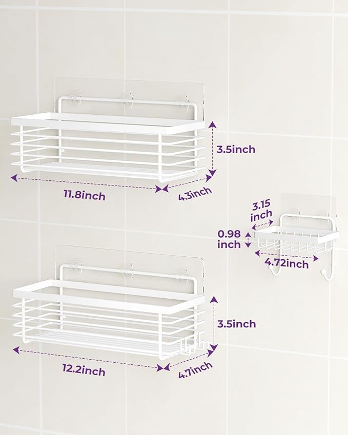 ODesign Shower Caddy 3 Pack SUS304 Stainless Steel-No Drilling-Shower Bathroom Shelves Rack,Rustproof Wall Mounted,Adhesive Shower Shelf Basket Organizer-White