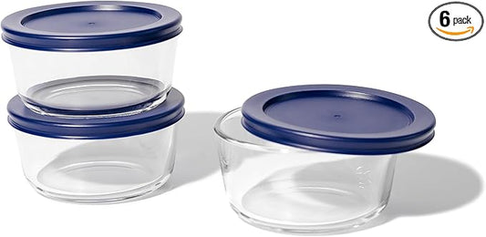 6-Piece Glass Food Storage Containers Set (3 Containers + 3 BPA-Free Lids) | 2-Cup, Leakproof | Microwave, Freezer, Oven & Dishwasher Safe | Ideal for Meal Prep & Pantry Organization