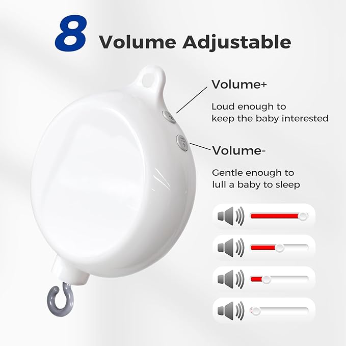 Evoceler Crib Mobile, Baby Mobile with 3 Modes Rotating Music Box, 35 Lullabies, Bluetooth, 128MB TF Card & Detachable Teether Bunnies, Quiet Rotating Motor, Sturdy 3-Point Installation, Nursery Decor