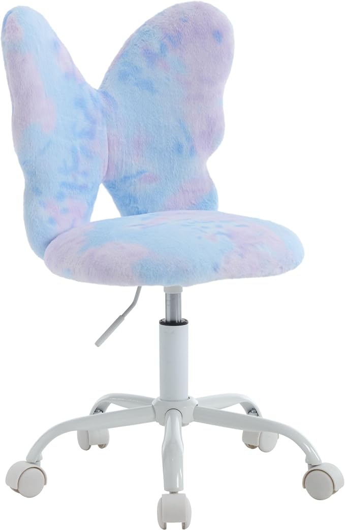 Butterfly Kids Desk & Chair - Adjustable, Swivel, Furry, Blue - Home, Bedroom, School, Dorm