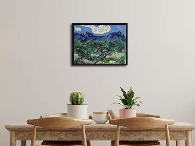 Wieco Art Framed Canvas Wall Art Olive Trees by Van Gogh Oil Paintings Reproduction Artwork Abstract Canvas Prints Wall Art Landscape Pictures for Kitchen Home Office Decorations