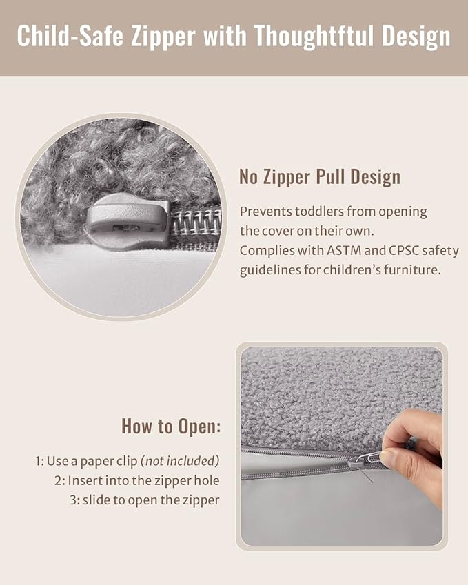 Blissful Diary Toddler Chair Comfy, Foam Kids Chair with Soft Teddy Plush, Toddler Reading Armchair for 1 2 3+ Year Old Girls Boys Baby Birthday Gift, Light Gray Arclet