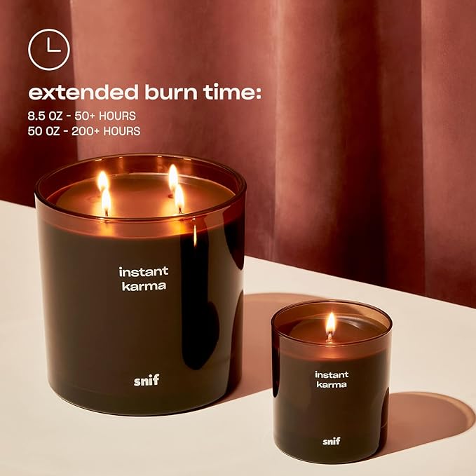 Instant Karma Luxury Scented Candle by Snif, Dark and Dreamy Scent, 200+ Hours, 100% Cotton Fiber Wicks, Soy Wax Blend, Non-Toxic, Vegan, 50 oz