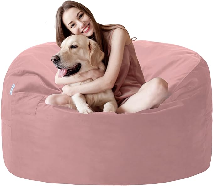 3FT Bean Bag Chair with Ultra Soft Velvet Cover Bean Bag Sofa with Memory Foam Bean Bag Chairs with Large Size Lazy Sofa for Dorm Office Living Room Bedroom Dusty Pink 3'