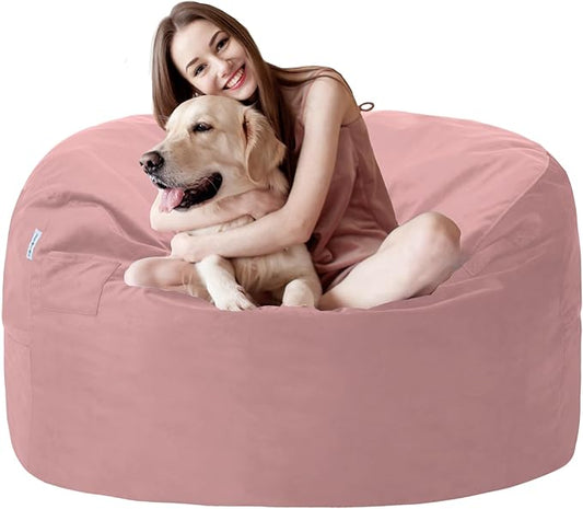 3FT Bean Bag Chair with Ultra Soft Velvet Cover Bean Bag Sofa with Memory Foam Bean Bag Chairs with Large Size Lazy Sofa for Dorm Office Living Room Bedroom Dusty Pink 3'