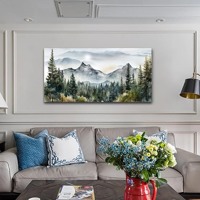 Wapluam Large Canvas Wall Decor For Living Room Bedroom - Modern Office Wall Art - Stretched And Framed Abstract Mountain Landscape Wall Painting Pictures Ready To Hang Home ArtWorks