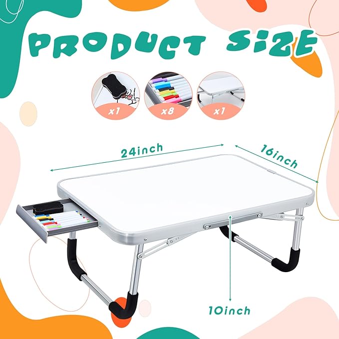 Suzile 1 Pc Kids Lap Desk with Dry Erase Board, 24" x 16" Foldable Study Tray with Drawer, Markers & Eraser, Portable Desk for Art, Homework, First Day & Back to School Supplies
