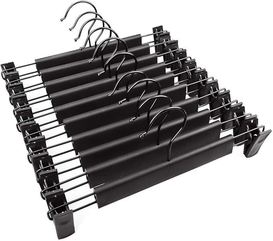 10 Pack Pants Hangers with Adjustable Non-Slip Clips Anti-Rust Hanging Hook for Trouser,Skirts,Jeans,Clothes Hangers Black
