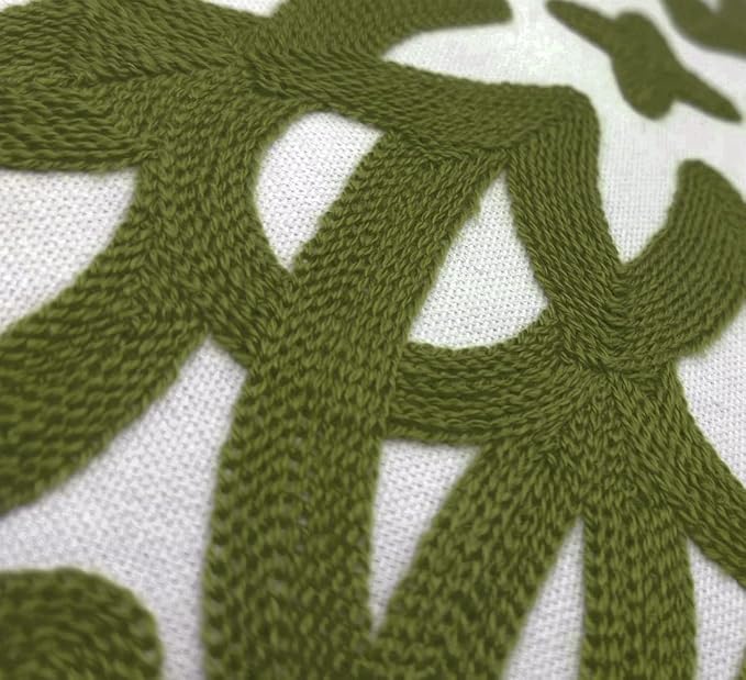 Alysheer Embroidered Decorative Throw Pillow Covers 18"x18" Set of 2 Pieces, Chic Boho Mandala Knit Pattern, Durable 100% Cotton Canvas Cushion Cases for Sofa Couch Living Room(Olive Green)