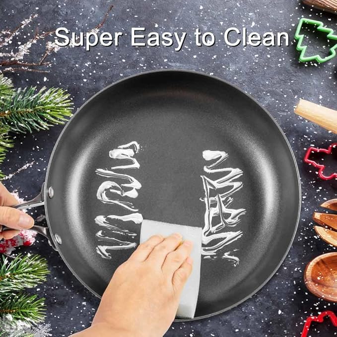 AUDANNE Nonstick Pots and Pans Set, 9 Pieces Non Stick Kitchen Cookware, Cooking Skillets Include Frying Pan with Lid, Saucepan, Casserole, Spoon, Turner Spatula, PFOA Free for Induction, Black