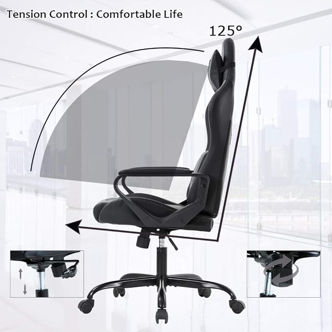 BestOffice High-Back Gaming Chair PC Office Chair Computer Racing Chair PU Desk Task Chair Ergonomic Executive Swivel Rolling Chair with Lumbar Support for Back Pain Women, Men,Blue