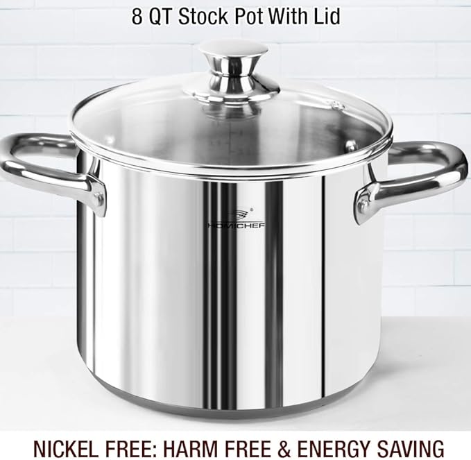 HOMICHEF 14-Piece Nickel Free Stainless Steel Cookware Set - Nickel Free Pots and Pans Set - Non-Toxic, Healthy Induction Cookware