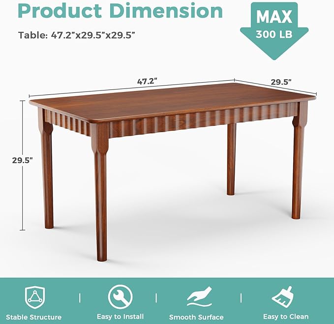 59 Inch Solid Wood Dining Table for 4-6, Farmhouse Kitchen Table with Large Tabletop, Mid Century Modern Table for Dining Room, Living Room, Kitchen, Easy Assembly, Walnut
