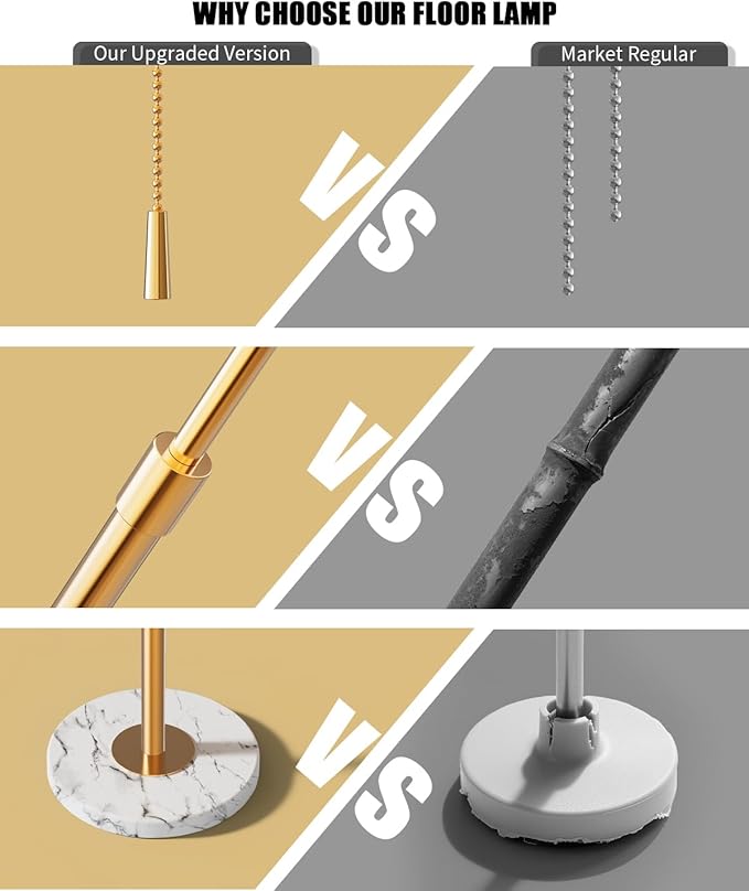 Modern Floor Lamp for Living Room - Adjustable Height Standing Lamp with Marble Base & Linen Shade, 3-Way Dimmable Tall Floor Light for Bedroom, Reading, Bulb Included