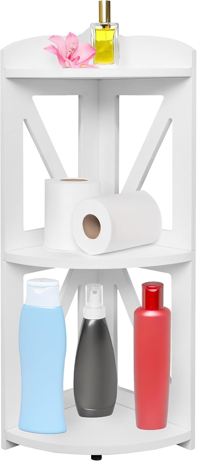 Corner Shelf Stand, Corner Bookshelf, Small Corner Shelves by Natural Wood, Plant Stand, Corner Bookcase for Living Room, Home Office, Bedroom, (White, 3 Tier)