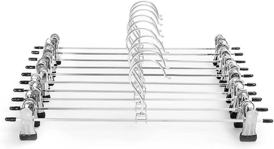 Pants & Skirt Hangers with Adjustable Non-Slip Clips - Space Saving Metal Hangers for Coats, Garments & Jeans - 10 Pack