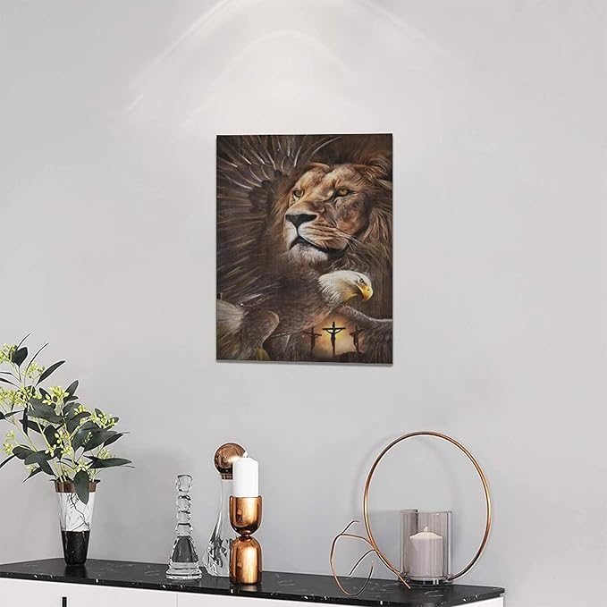 Banonaty Lion Eagle Wall Art Christian Lion of Judah Canvas Prints - Masculine Modern Home Decor for Living Room, Bedroom, Bathroom - Framed 12''x16''