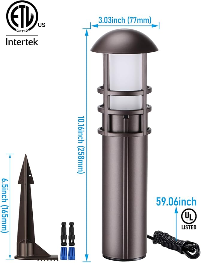 LEONLITE 12-Pack Low Voltage Landscape Pathway Lights 3W Landscape Lighting 12-24V LED Bollard Path Lights Wired CRI 90+ Aluminum Pathway Lighting for Walkway Yard Garden, ETL Listed, 3000K Warm White