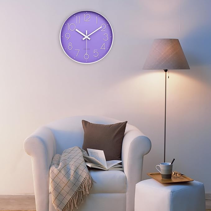 jomparis Purple Wall Clock 12 Inches Silent Quartz Wall Clock for Bedroom,Home,Living Room