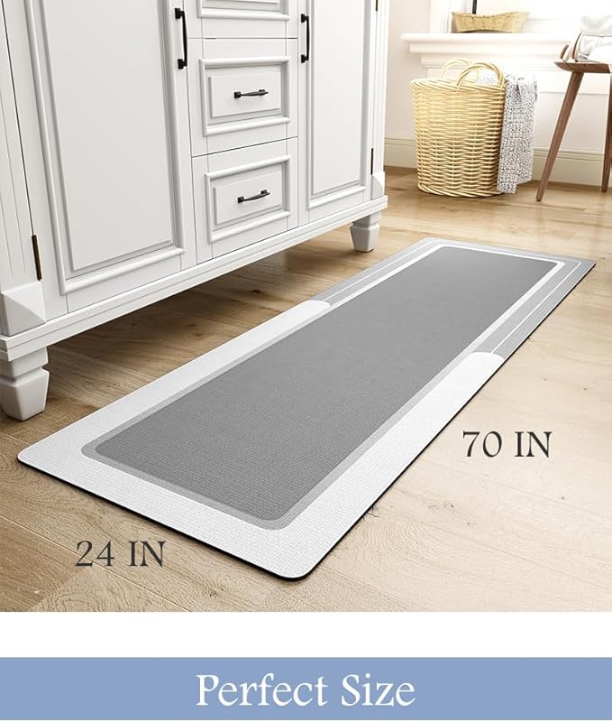 MontVoo-Bath Mat Rug Long Non Slip Super Absorbent Bathroom Runner Stain Resistant Quick Dry Thin Bathroom Mat Fit Under Door-24"x70",Gray