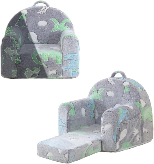 Toddler Chair Comfy,Toddler Couch Fold Out, 2-in-1 Kids Sofa,Flip Out Kids Couch,Sofa Convertible,Children Reading Chair for Age 1-3(Grey Dino)