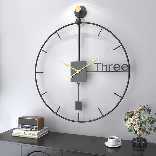 36 inch Extra Large Wall Clock Modern Battery Operated Wall Clock with Pendulum, Silent Non-Ticking Metal Clock for Living Room Decor, Decorative Hanging Clock for Bedroom, Office, Kitchen, Home