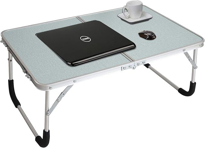 Foldable Laptop Table, Bed Desk, Breakfast Serving Bed Tray, Portable Mini Picnic Table & Ultra Lightweight, Folds in Half with Inner Storage Space (Silvery)