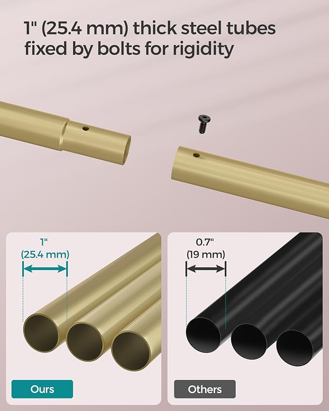 SONGMICS Clothes Rack with Wheels, Clothing Rack for Hanging Clothes, 25.4 mm Metal Garment Rack with Dense Mesh Storage Shelf, 110 lb Load Capacity, 2 Brakes, Gold UHSR025A01