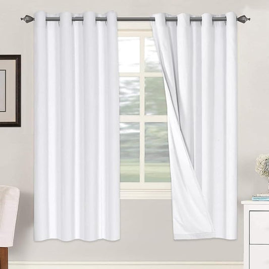 H.VERSAILTEX 100% Blackout Curtains for Bedroom Thermal Insulated Linen Textured Curtains Heat and Full Light Blocking Drapes Living Room Curtains 2 Panel Sets, 52x72 - Inch, Pure White