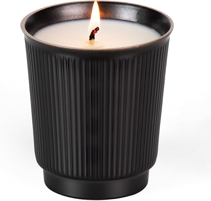 Scented Candle, 8oz White Soy Candles, Lavender Scented Candles for Women & Men, Long-Lasting Aromatherapy Jar Candle Wax for Home, Bathroom, Non Toxic Candle Gift (Black Ceramic Cup 14)