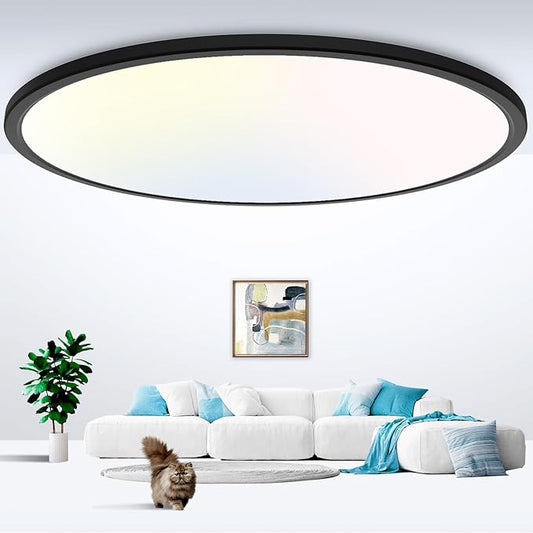 zemty 20 inch LED Flush Mount Ceiling Light, 50W 5000lm Large Light Fixture, 3 Color Temperature in One 3000k 4500k 6000K Round Modern Ceiling Lamp for Bedroom Kitchen Dining Room (Black)