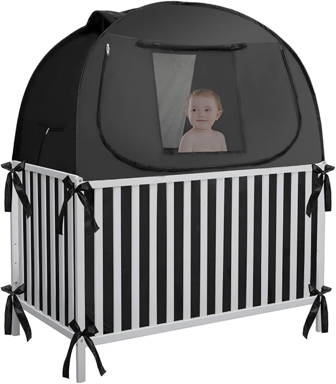 Crib Blackout Cover, Breathable Blackout Crib Cover to Block 90% of Light, Portable Crib Tent Blackout for Baby Better Napping or Sleeping