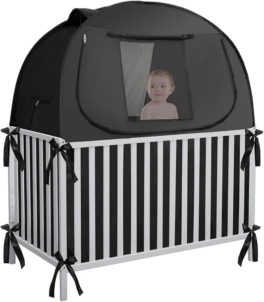 Crib Blackout Cover, Breathable Blackout Crib Cover to Block 90% of Light, Portable Crib Tent Blackout for Baby Better Napping or Sleeping
