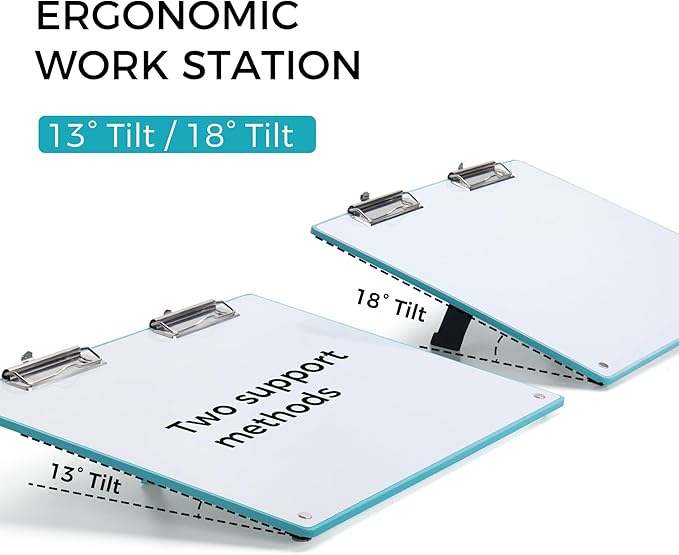 Large A3 Writing Easel Desk Adjustable Dry Erase, Keyboard Stand for Desk, Learning Portable Clipboard Magnetic, White Board Dry Erase Wall Hanging, Slant 13°/18° for teacher students, Teal Blue Frame
