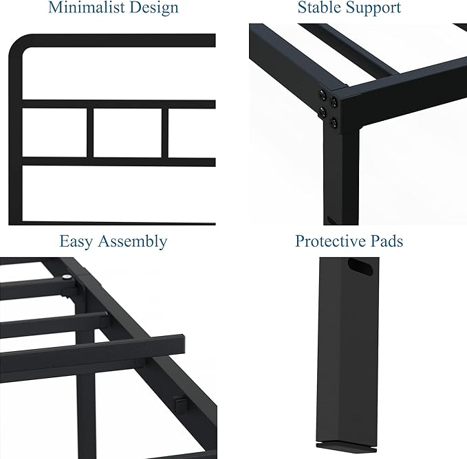 14 Inch Twin XL Bed Frame with Headboard No Box Spring Needed Metal Platform Heavy Duty Steel Slat Mattress Foundation/Easy Assembly/Noise Free/Black