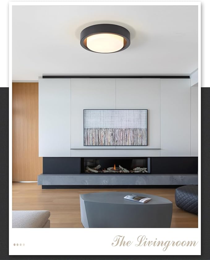 16 Inch Flush Mount Ceiling Light,3-Lights Black Finish with Frosted Glass Shade,Round Ceiling Light Fixture for Bedroom Livingroom Kitchen